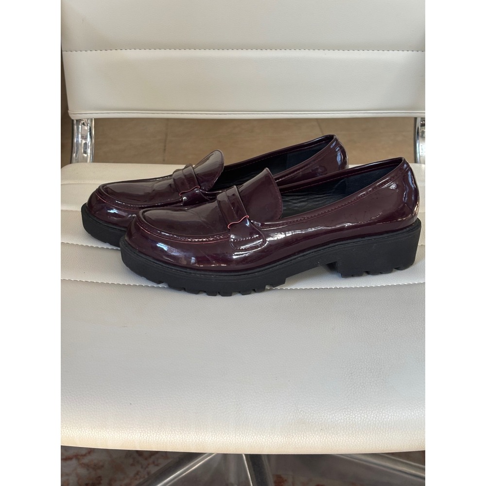 Rouge Helium Womens Burgundy Patent Lug Sole Loafers Size 9 Chunky Platform